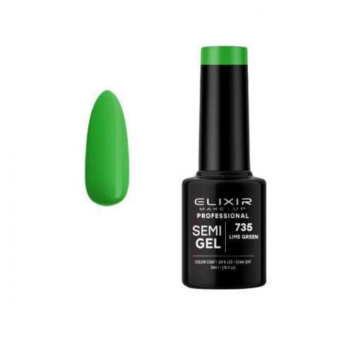 Elixir Make-Up Ημιμόνιμο Βερνίκι Νυχιών Semi Gel 735 Lime Green 5ml