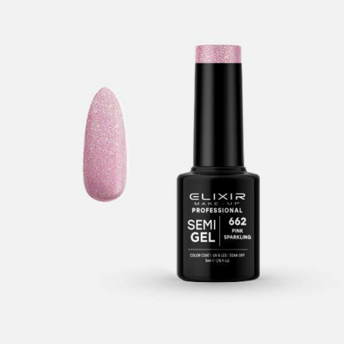 Elixir Make Up Ημιμόνιμο Βερνίκι Νυχιών Semi Gel 662 (Pink Sparkling) 8ml