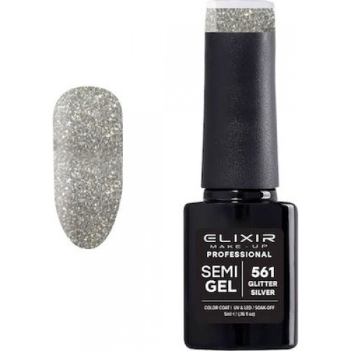 Elixir Ημιμόνιμο Βερνίκι Νυχιών Semi Gel 561 Glitter Silver 5ml