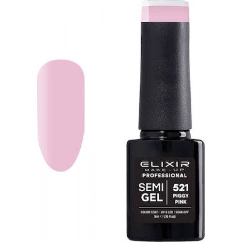Elixir Ημιμόνιμο Βερνίκι Νυχιών Semi Gel 521 Piggy Pink 5ml