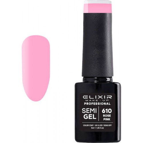 Elixir Make-Up Ημιμόνιμο Βερνίκι Νυχιών Semi Gel 610 Rose Pink  5ml