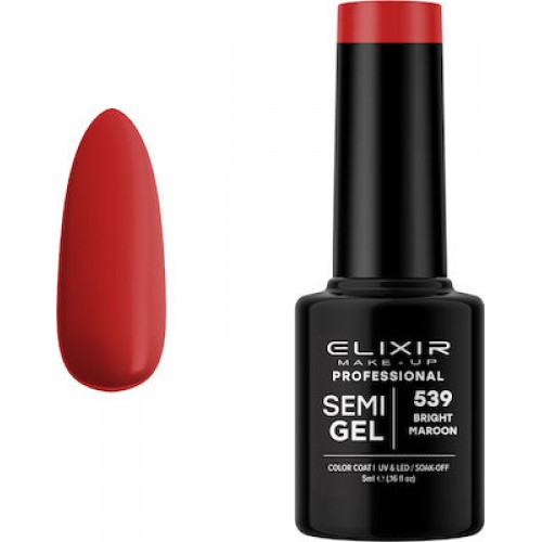 Elixir Make-Up Ημιμόνιμο Βερνίκι Νυχιών Semi Gel 539 Bright Maroon 5ml