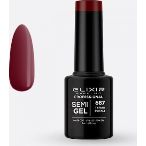 Elixir Make-Up Ημιμόνιμο Βερνίκι Νυχιών Semi Gel 587 Tyrian Purple 5ml