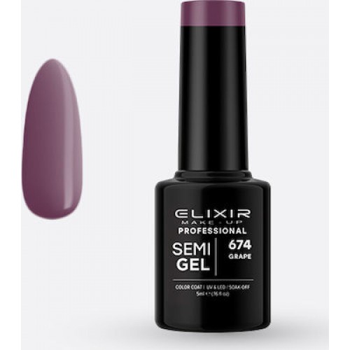 Elixir Make-Up Semi Gel Ημιμόνιμο Βερνίκι Νυχιών 674 Grape 5ml