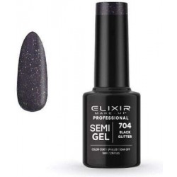 Elixir Make - Up Ημιμόνιμο Βερνίκι Νυχιών Semi Gel 704 Black Glitter 5ml