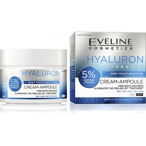 Eveline Hyaluron Therapy 48ωρη Ενυδατική Κρέμα Προσώπου Νυκτός για Ξηρές Επιδερμίδες με Υαλουρονικό Οξύ 50ml