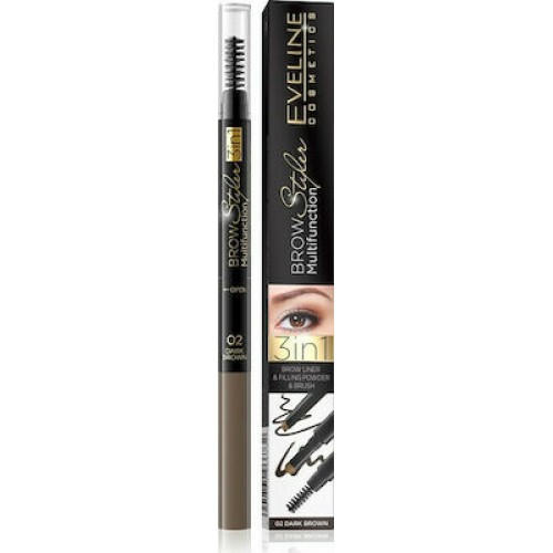 Eveline Brow Styler Multifunction 3in1 Triangular Automatic Pencil 02 Dark Brown