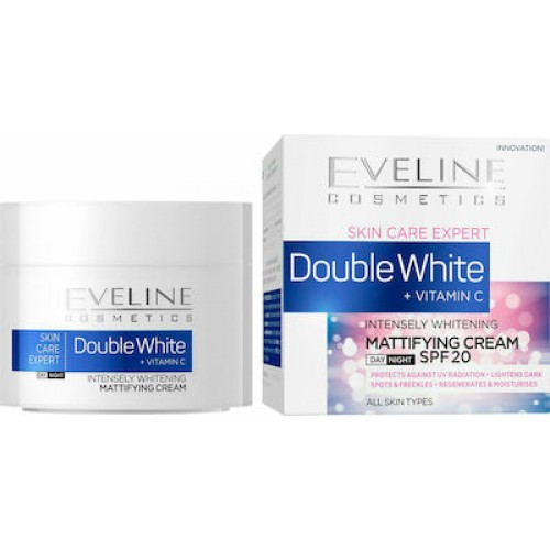 Eveline Double White Κρέμα Προσώπου με SPF20 για Ενυδάτωση & Λεύκανση με Βιταμίνη C 50ml