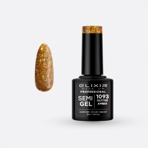 Elixir Ημιμόνιμο Βερνίκι Νυχιών Semi Gel 1093 Glitter Amber 8ml