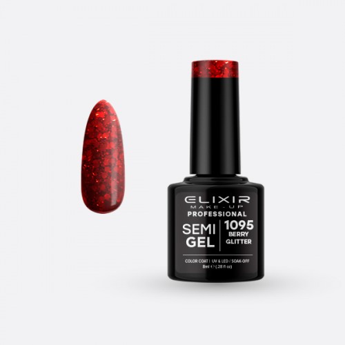Elixir Ημιμόνιμο Βερνίκι Νυχιών Semi Gel 1095 Berry Glitter 8ml