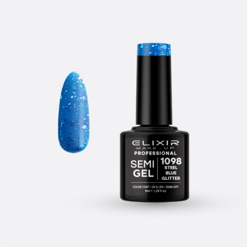 Elixir Ημιμόνιμο Βερνίκι Νυχιών Semi Gel 1098 Steel Blue Glitter 8ml