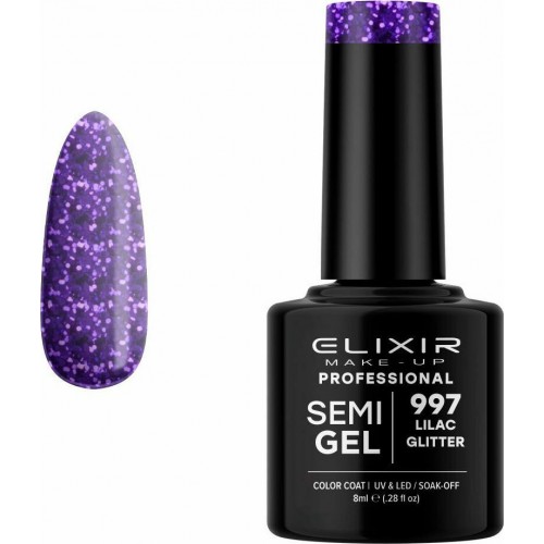Elixir Semi Gel (Ημιμόνιμο βερνίκι) - 997 (Lilac Glitter) 8ml