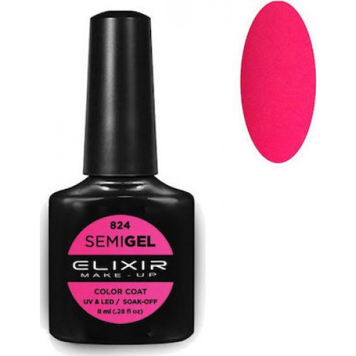 Elixir Semi Gel (Ημιμόνιμο βερνίκι) - 824 (Fluorescent pink) 8ml