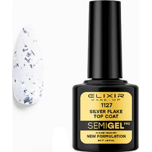 Elixir Semi Gel (Ημιμόνιμο βερνίκι) - 1127 (Silver Flake Top Coat) 8ml