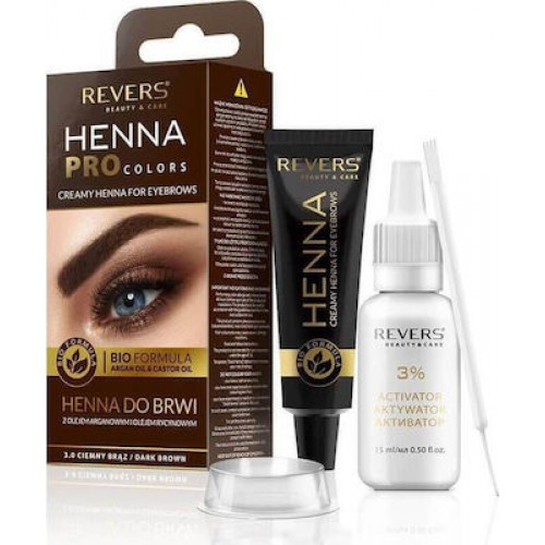 Revers Cosmetics Henna Pro Colors Σετ Περιποίησης Φρυδιών Dark Brown 30ml