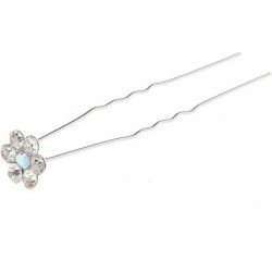 Ro-Ro Accessories Φουρκέτα μαλλιών λουλούδι με λευκό και ιριδίζον στρας 11 mm