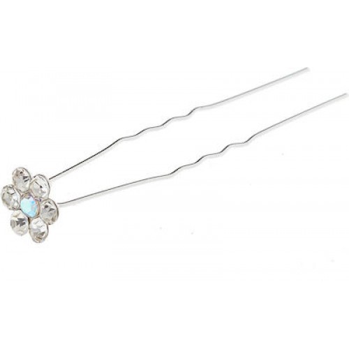 Ro-Ro Accessories Φουρκέτα μαλλιών λουλούδι με λευκό και ιριδίζον στρας 11 mm