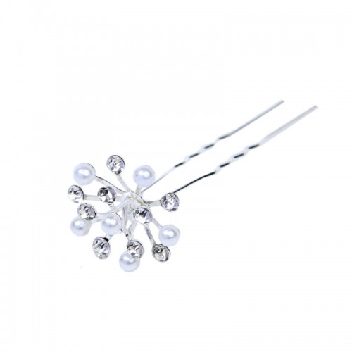 Ro-Ro accessories Φουρκέτα μαλλιών ασημί με στρας και πέρλες bouquet 