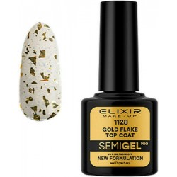 Elixir Semigel (Ημιμόνιμο βερνίκι) - 1128 (Gold Flake Top Coat NW) 8ml