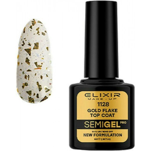 Elixir Semigel (Ημιμόνιμο βερνίκι) - 1128 (Gold Flake Top Coat NW) 8ml