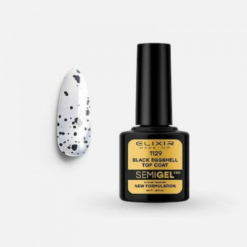 Elixir Semigel (Ημιμόνιμο βερνίκι) - 1129 (Black Eggshell Top Coat NW) 8ml)